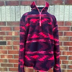 Aeropostale Women's Red/Purple/Black 1/4 Zip Fleece Sweater Pullover Cozy Warm